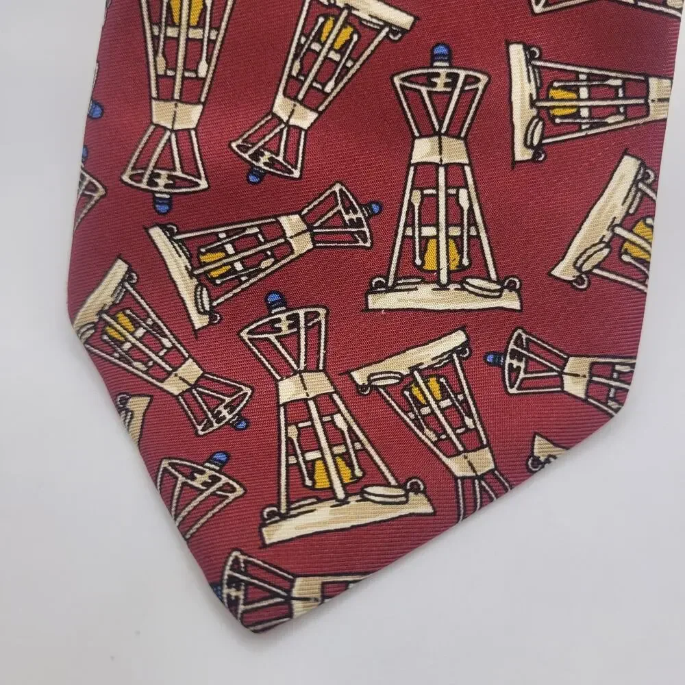 Vintage Burberrys Tie Red‎ Geometric Lantern Silk Necktie Hand Sewn USA 90s